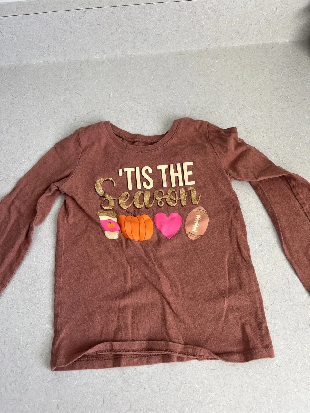 The Children's Place Rust Brown Long Sleeve Tee with Metallic Gold Print